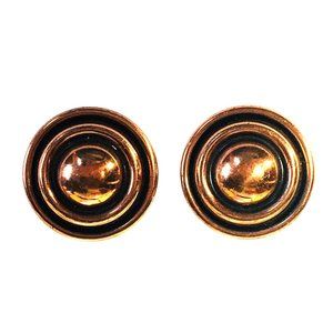 Vintage Renoir Geometric Modernist Domed Copper Bullseye Clip On Earrings
